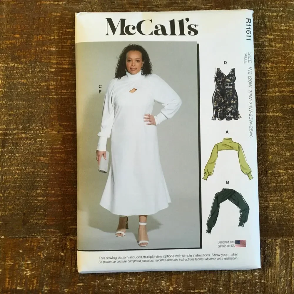 McCalls Sewing Pattern R11611 Dress w/ Shrug Plus Size Full Figure 20W-28W UNCUT